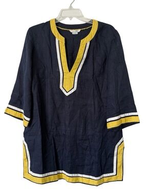 Boden 100% Linen Tunic Size 10 Navy Yellow